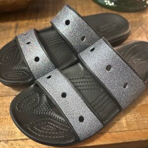 Crocs Glittery Black Slide Sandals W 8 M 6